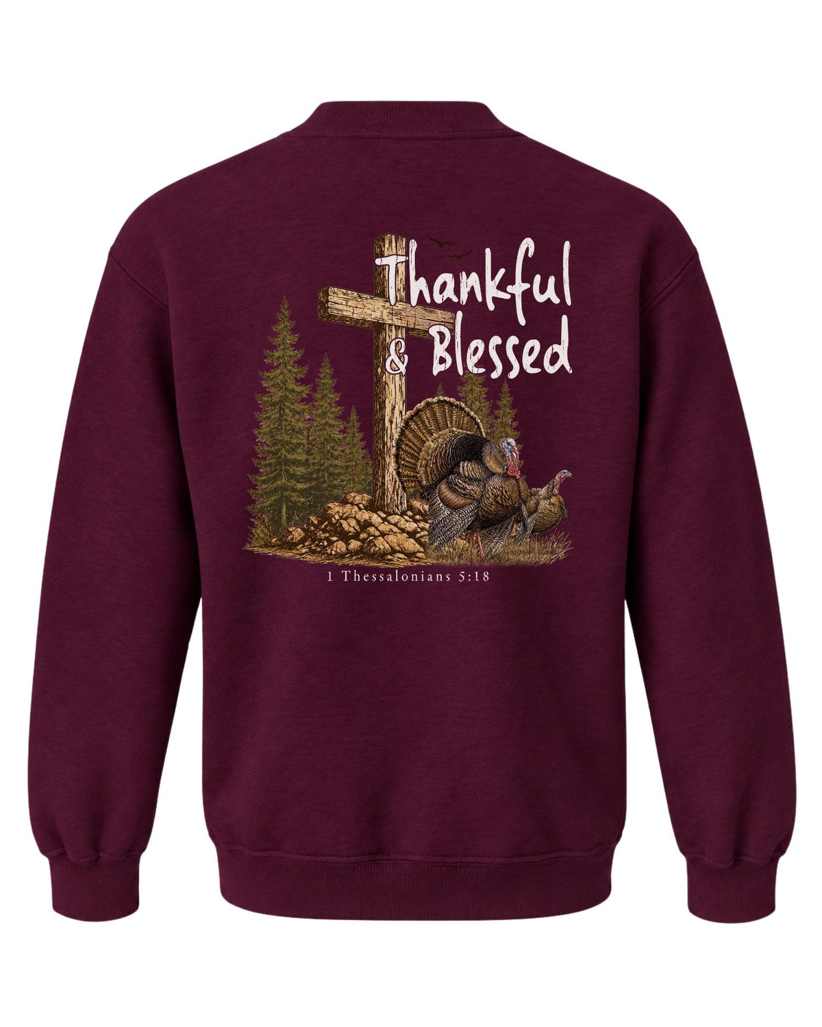 Youth Thankful And Blessed Turkeys Sweatshirt — MAROON