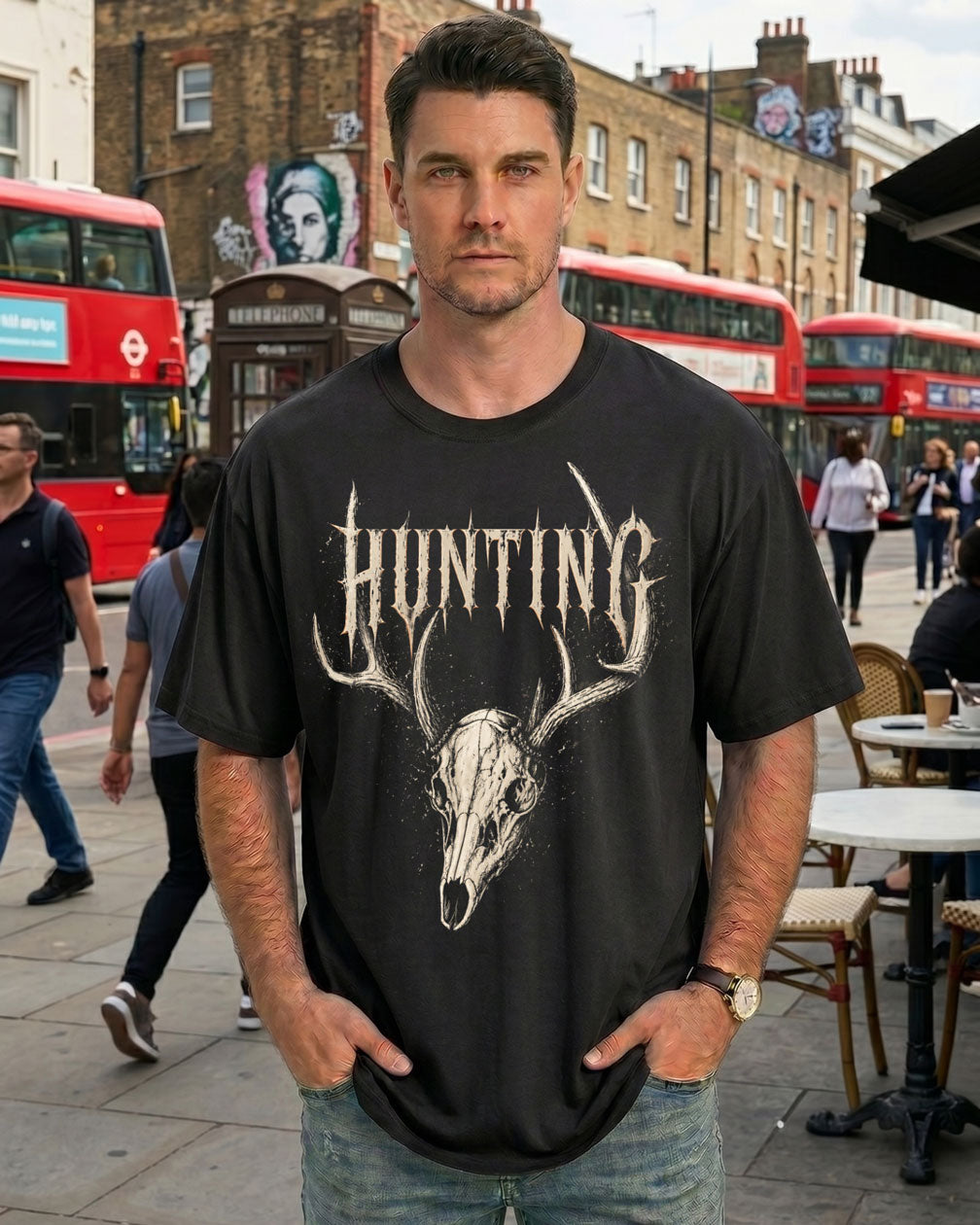 Fire Deer Skull Hunting T-shirt