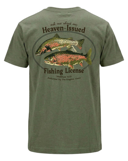 "Heaven-Issued Fishing License" Matthew 4:19 T-shirt