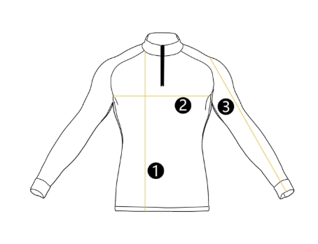 Slim-fit quarter-zip long-sleeve measurement guide: length, chest, and sleeve